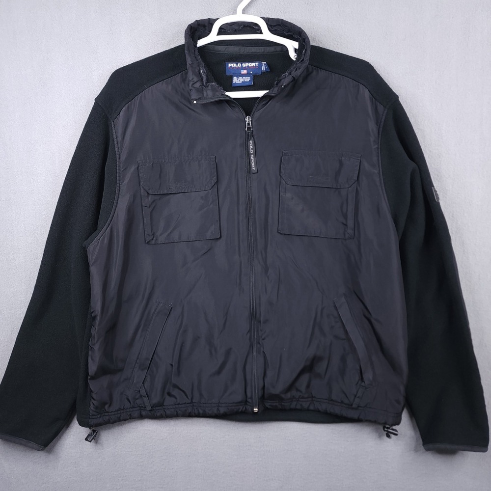 Polo Sport Ralph Lauren Mens XL Black Fleece Nylon Hybrid Full Zip Jacket 90s